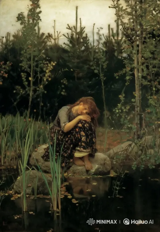 Peaceful Reflection: Young Woman in Nature by Live2D Pond – AI Generated Video | Hailuo AI