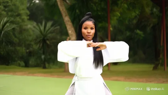 Young Woman Practicing Kung Fu in Serene Outdoor Setting – AI Generated Video | Hailuo AI