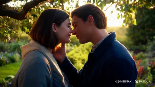 Romantic Sunset Kiss in Secluded Garden Setting – AI Generated Video | Hailuo AI