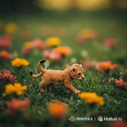 Aesthetic Journey of a Cub in a Colorful Meadow – AI Generated Video | Hailuo AI