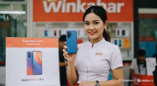 Redmi Note 14 Pro Showcase in Vibrant Store Setting – AI Generated Video | Hailuo AI