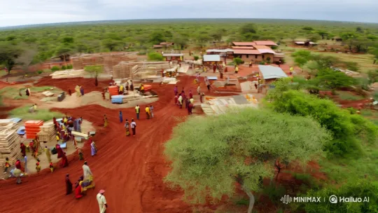 Aerial Pan Reveals Bustling African Construction Site – AI Generated Video | Hailuo AI