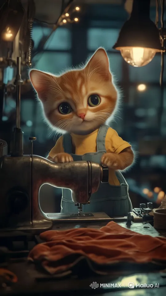 Tiny Cat Craftsman: Sewing with Style – AI Generated Video | Hailuo AI