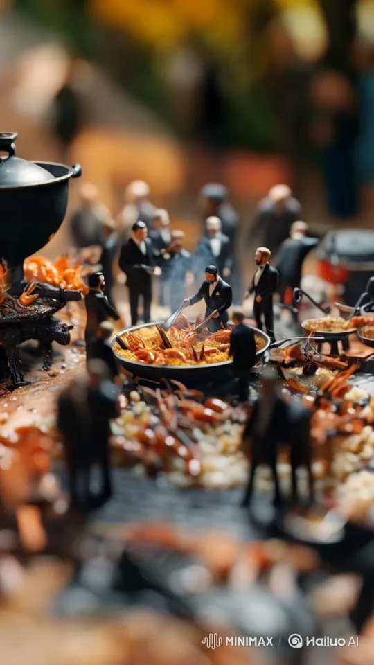 Miniature Chefs Craft Paella with Artistic Precision – AI Generated Video | Hailuo AI