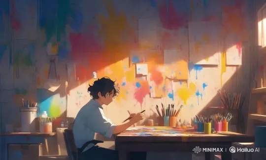 Artist's Workspace: A Study in Creativity and Focus – AI Generated Video | Hailuo AI