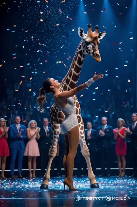 Dramatic Finale: Woman and Giraffe's Heartwarming Bow – AI Generated Video | Hailuo AI
