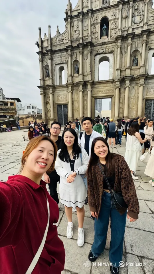 Historic Macau: Tourists Fight Amidst St. Paul's Ruins – AI Generated Video | Hailuo AI
