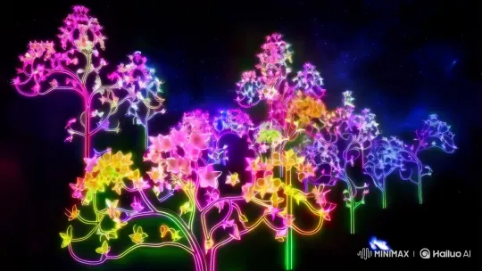 Psychedelic Apple Blossoms in Cosmic Night – AI Generated Video | Hailuo AI