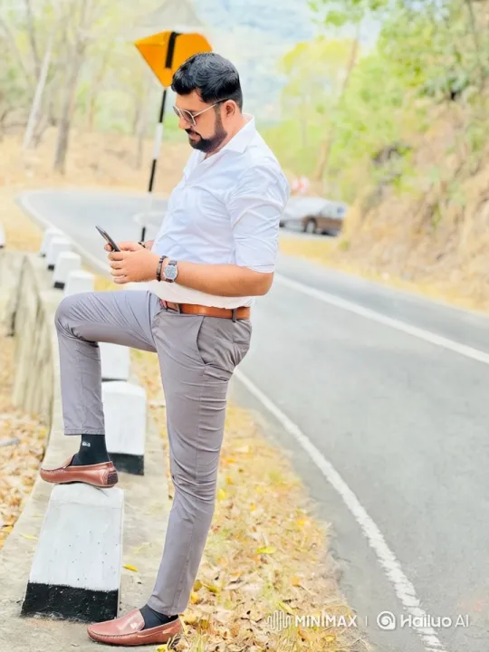 Man Focused on Phone by Roadside – AI Generated Video | Hailuo AI