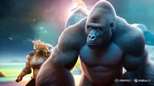 Gorilla Battles Enemy in Epic Galactic Showdown – AI Generated Video | Hailuo AI