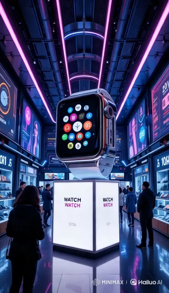 High-Tech Smartwatch Market with Oversized Futuristic Display – AI Generated Video | Hailuo AI