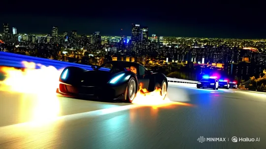High-Speed Chase in the Neon-Lit Cityscape – AI Generated Video | Hailuo AI