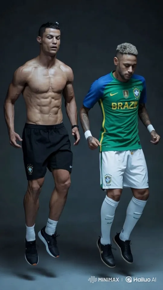 Neymar and Ronaldo Contrast in Jumping Jacks Performance – AI Generated Video | Hailuo AI