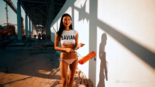 Vietnamese Woman Paints with Grace at Construction Site – AI Generated Video | Hailuo AI