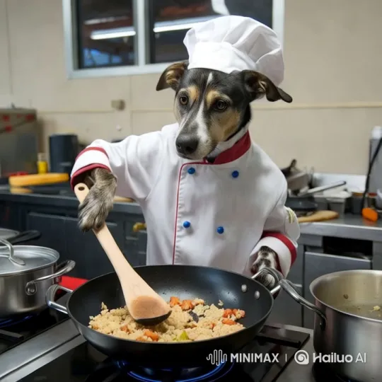 Dog Chef Cooks Fried Rice in Professional Kitchen – AI Generated Video | Hailuo AI