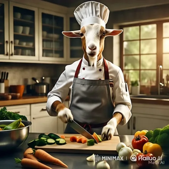 Aesthetic Goat Chef Excels in Culinary Skills – AI Generated Video | Hailuo AI