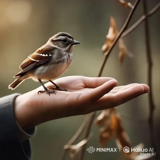 Close-up of a Delicate Bird on a Hand in Motion – AI Generated Video | Hailuo AI