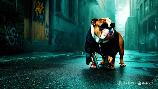Style: Gangster Bulldog in Urban Alleyway – AI Generated Video | Hailuo AI