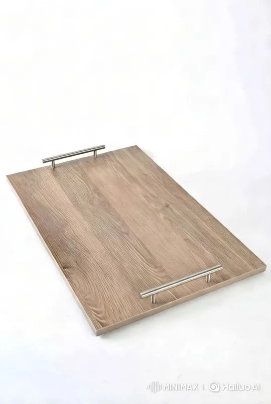 Aesthetic Close-Up of Crafted Wooden Tray with Metal Handles – AI Generated Video | Hailuo AI