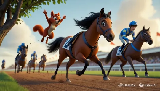 Animated Short: Squirrel Cheers on Struggling Horse in Pixar Style Race – AI Generated Video | Hailuo AI