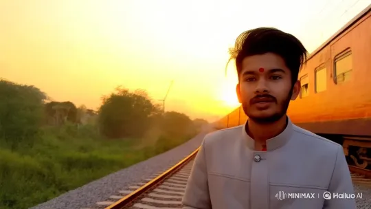 Young Man Running Alongside a Train at Sunset – AI Generated Video | Hailuo AI