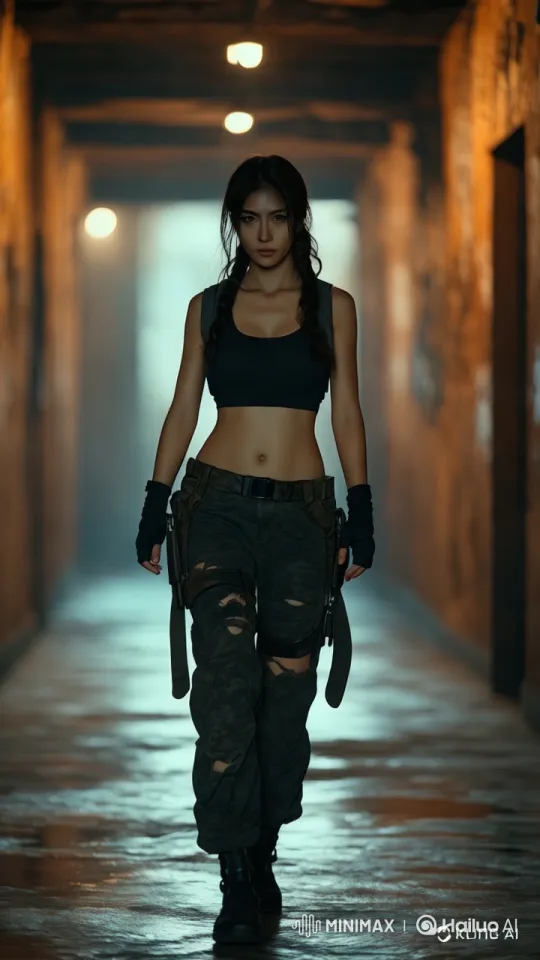 Woman in Tactical Gear Enters with Determination – AI Generated Video | Hailuo AI