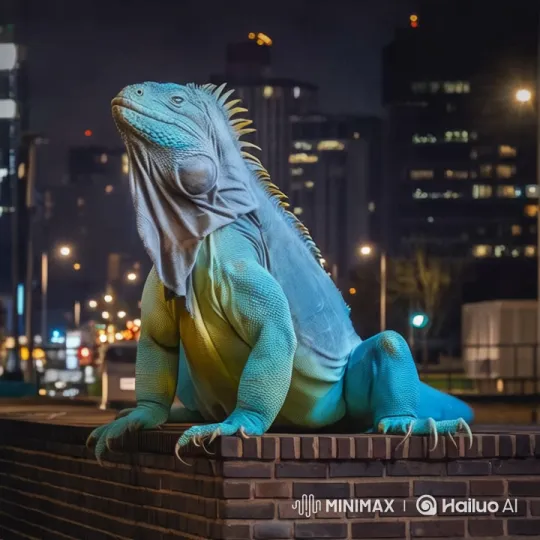 Nighttime Iguana Showcases Vibrant Scales in Urban Jungle – AI Generated Video | Hailuo AI