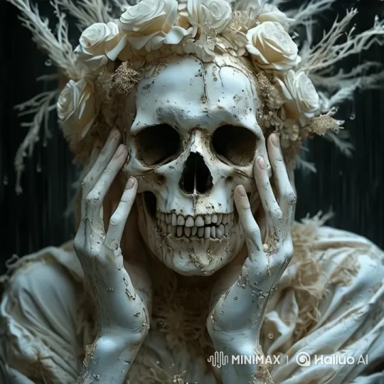Mystical Figure with Floral Headdress in Dark Setting – AI Generated Video | Hailuo AI