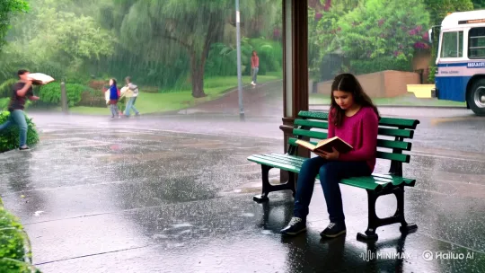 Title: Unexpected Romance at the Bus Stop – AI Generated Video | Hailuo AI