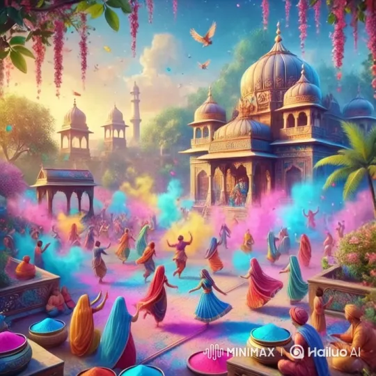 Vibrant Festival Celebration in Front of Ornate Temple – AI Generated Video | Hailuo AI
