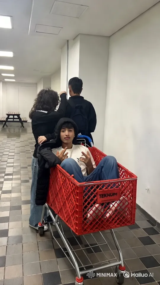 Aesthetic Video: Person in Cart Interacts in Hallway – AI Generated Video | Hailuo AI