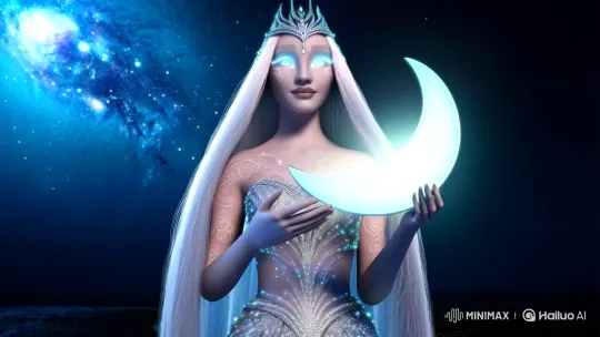 Celestial Moon Goddess Commands the Night Sky – AI Generated Video | Hailuo AI