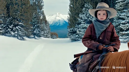 Young Cowboy Braving Snowy Wilderness – AI Generated Video | Hailuo AI