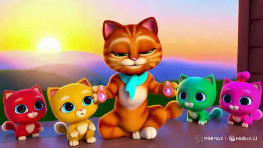 Mother Cat Calls Her Kittens as Sun Sets – AI Generated Video | Hailuo AI
