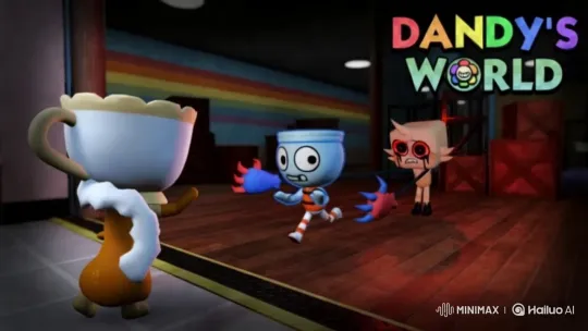 Dandy's World: Dynamic Chase in Colorful Setting – AI Generated Video | Hailuo AI