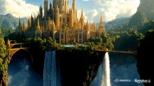 Majestic Golden Castle on a Lush Cliff Panorama – AI Generated Video | Hailuo AI
