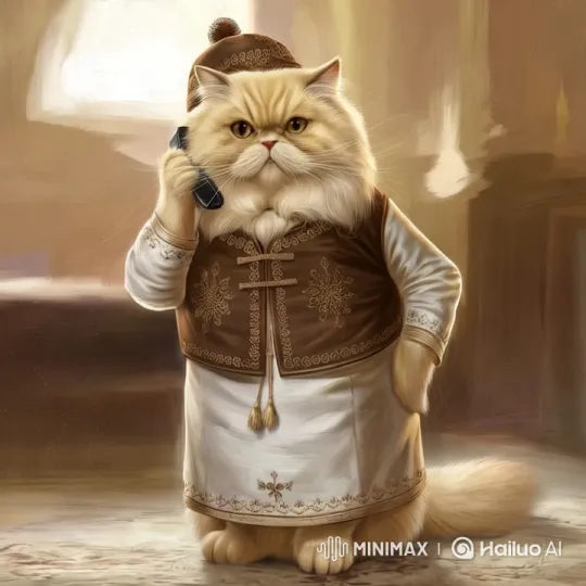 Realistic Digital Painting of a Cat in Traditional Attire – AI Generated Video | Hailuo AI