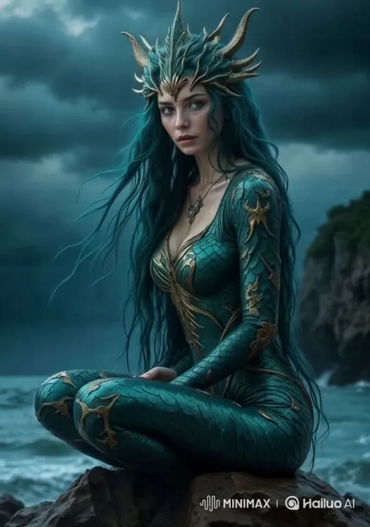 Enchanted Sea: Woman Amidst Stormy Waves – AI Generated Video | Hailuo AI