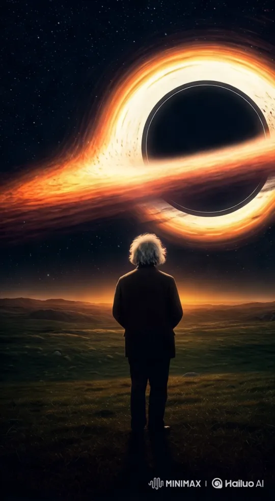 Einstein Observes a Majestic Black Hole on the Horizon – AI Generated Video | Hailuo AI