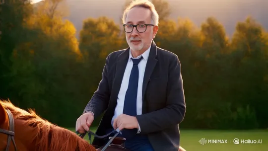 Elderly Gentleman Rides Through Serene Countryside on Horseback – AI Generated Video | Hailuo AI