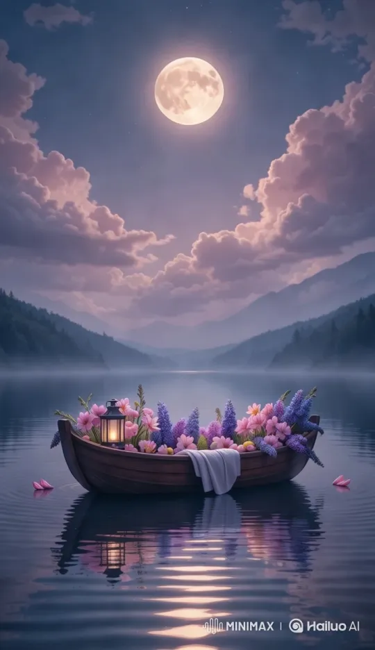 Romantic Night Boat Ride with Moonlit Serenity – AI Generated Video | Hailuo AI