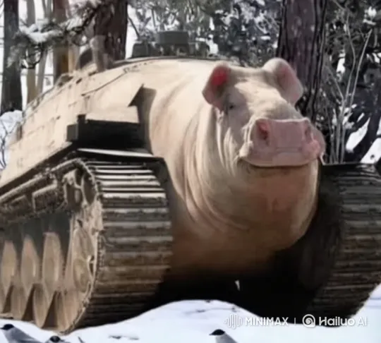Surreal Tank-Rhino Hybrid in Snowy Forest Chase – AI Generated Video | Hailuo AI