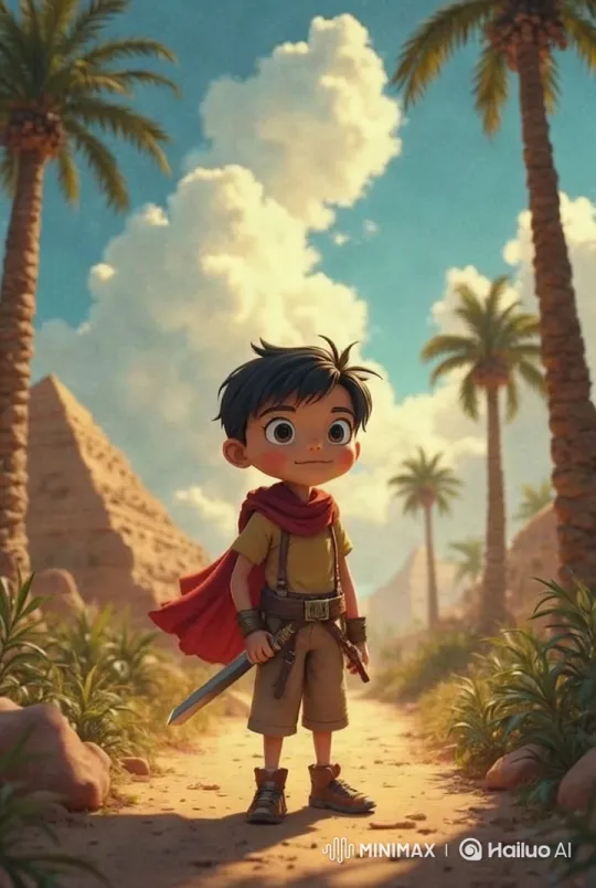 Boy on Adventure Path with Pyramids in Background – AI Generated Video | Hailuo AI
