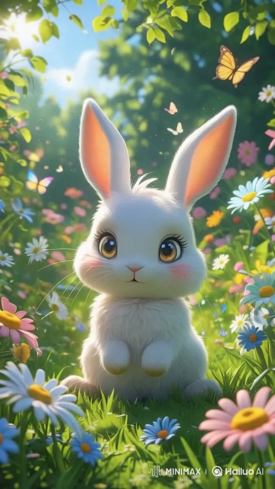 Adorable Animated Bunny in a Colorful Meadow – AI Generated Video | Hailuo AI