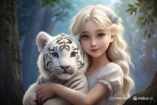 Princess and White Tiger Cub in Enchanted Forest – AI Generated Video | Hailuo AI
