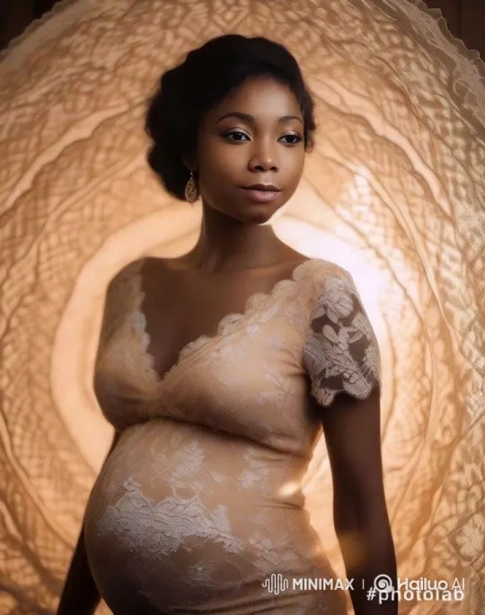 Pregnant Woman in Lace Dress Amidst Ethereal Glow – AI Generated Video | Hailuo AI
