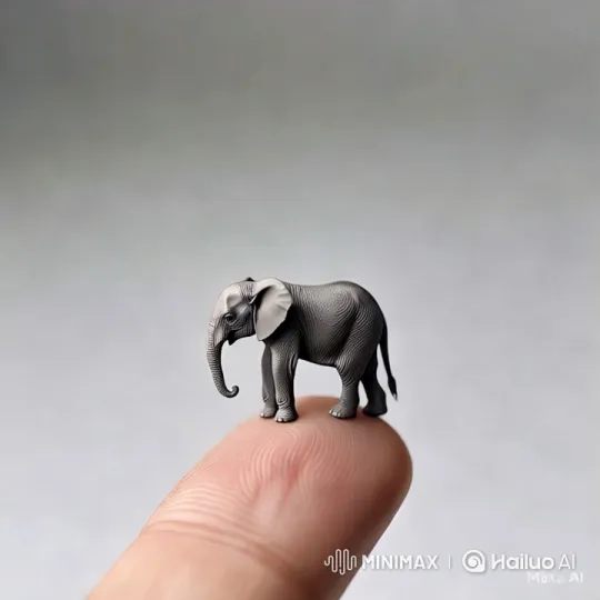 Miniature Elephant Displayed on Human Finger – AI Generated Video | Hailuo AI
