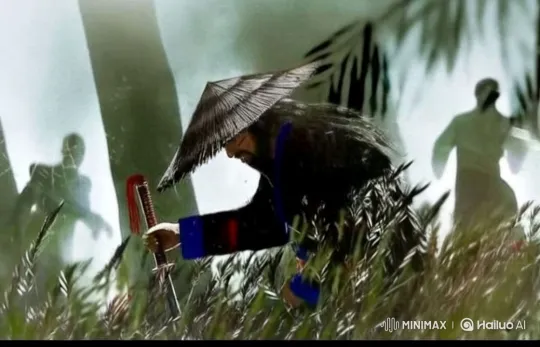 Samurai Prepares for Silent Confrontation in Misty Forest – AI Generated Video | Hailuo AI