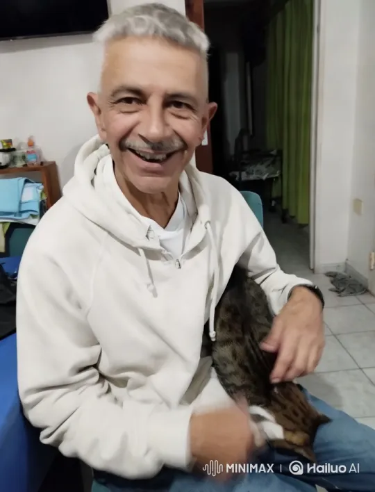 Man Gently Pets Cat in Cozy, Well-Lit Room – AI Generated Video | Hailuo AI