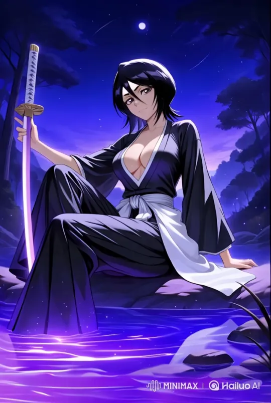Night by the Glowing River: Traditional Character with Katana – AI Generated Video | Hailuo AI